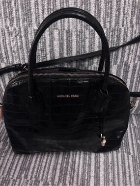 Michael Kors Black Croc-Embossed Dome Satchel